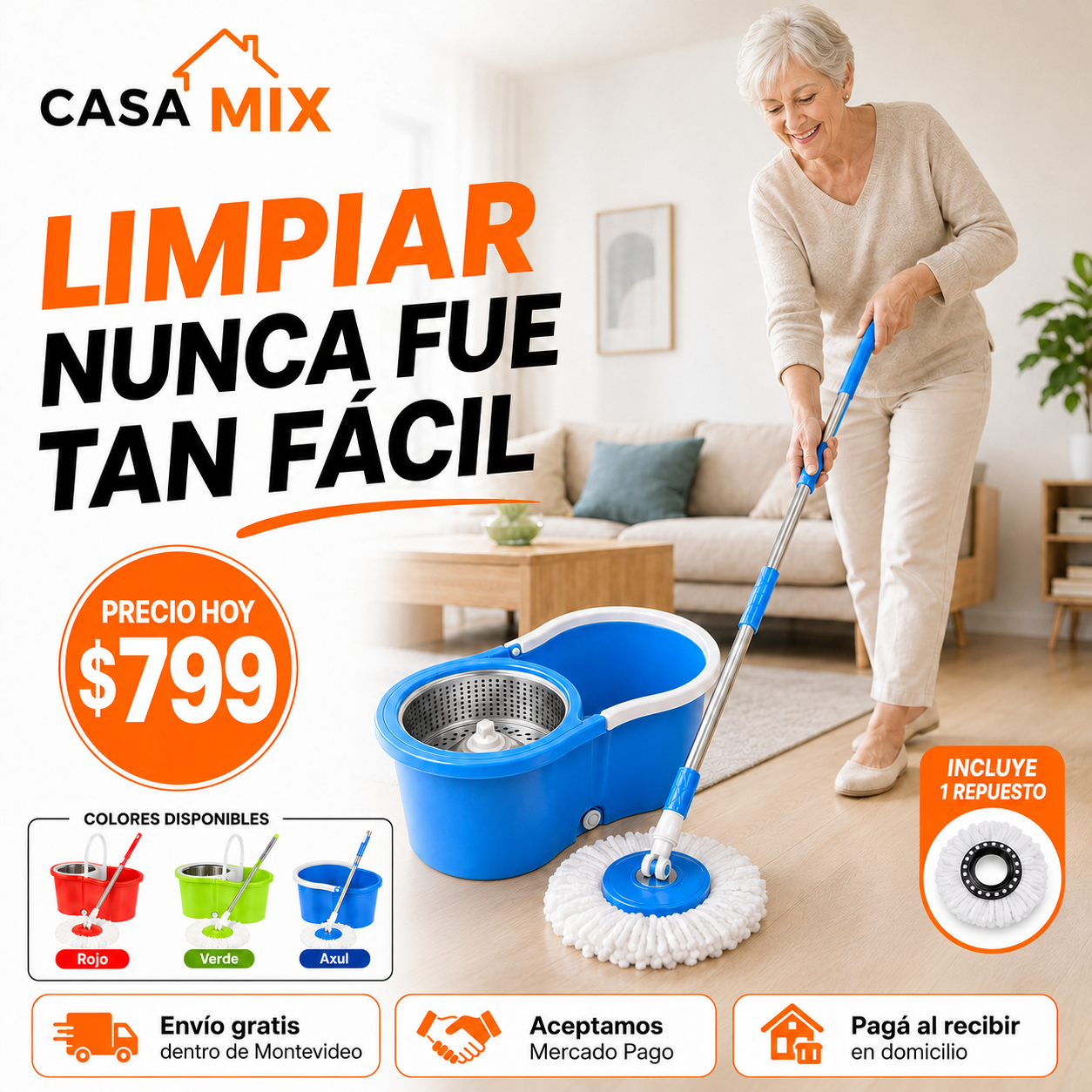 Mopa con balde escurridor 360°.