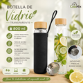 Botella de Vidrio Transparente de 800 ml + Funda protectora