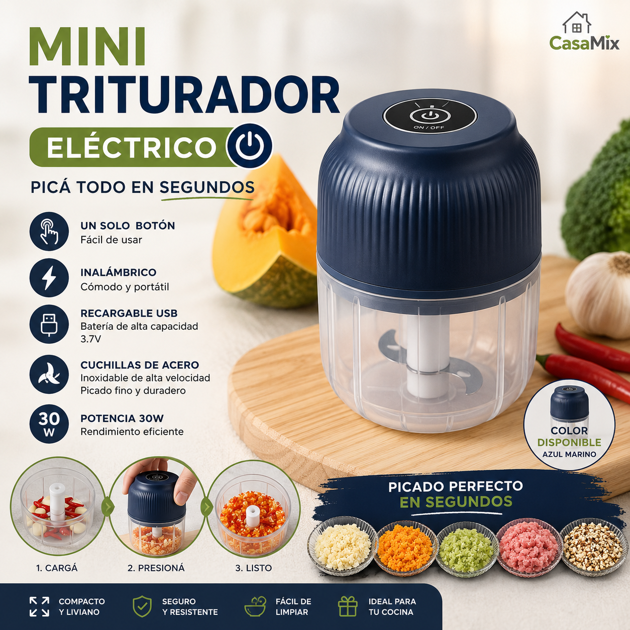 Mini Triturador Eléctrico Recargable