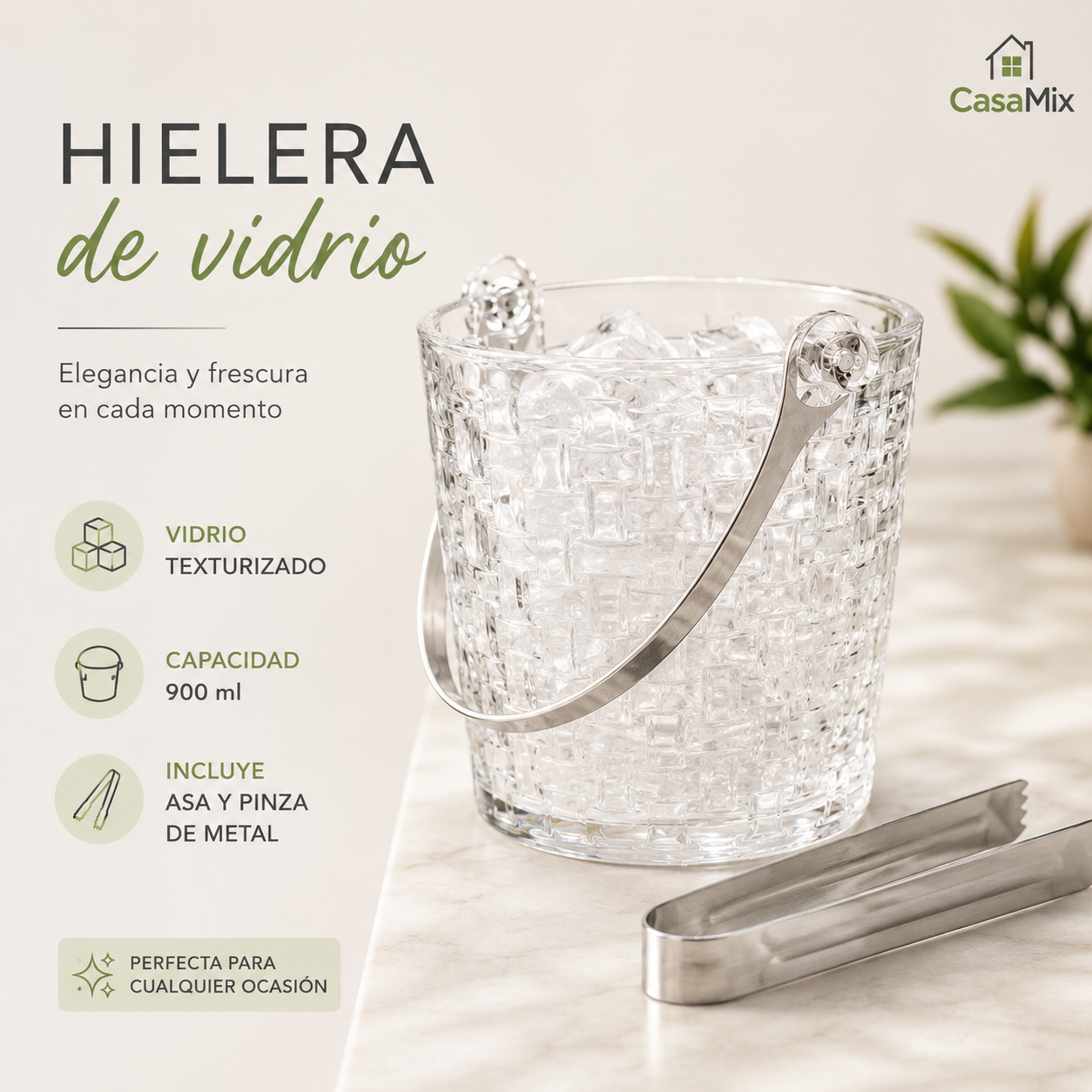 Hielera de vidrio texturizado 900ml