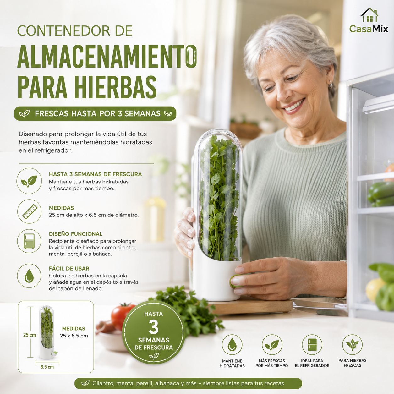 Contenedor de Almacenamiento para Hierbas Frescas