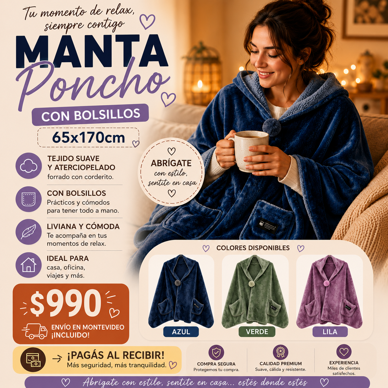 Manta Poncho con bolsillos