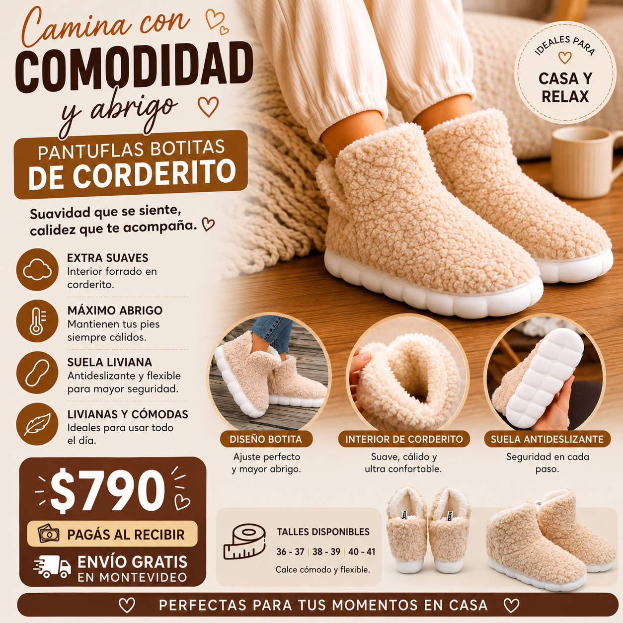 Pantuflas Botitas de Corderito