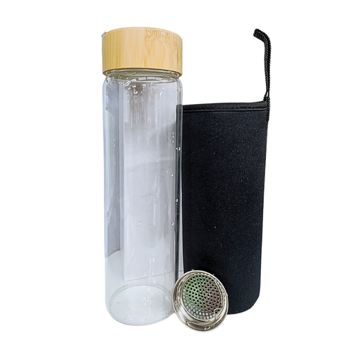 Botella de Vidrio Transparente de 800 ml + Funda protectora