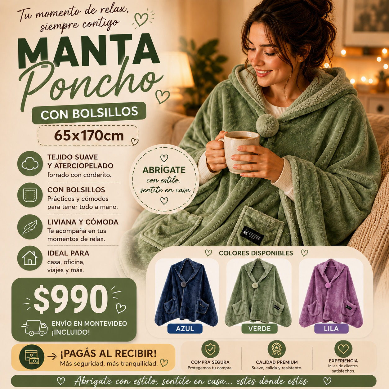 Manta Poncho con bolsillos